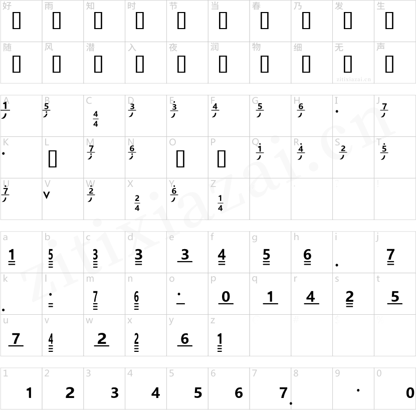 润植家简谱字体-音长