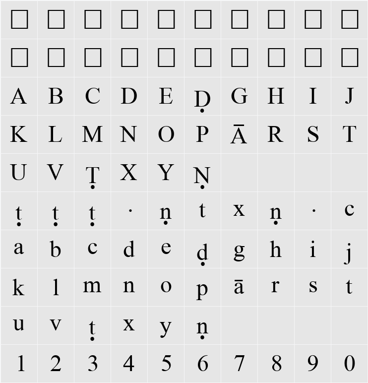 E_Pali 字体映射图