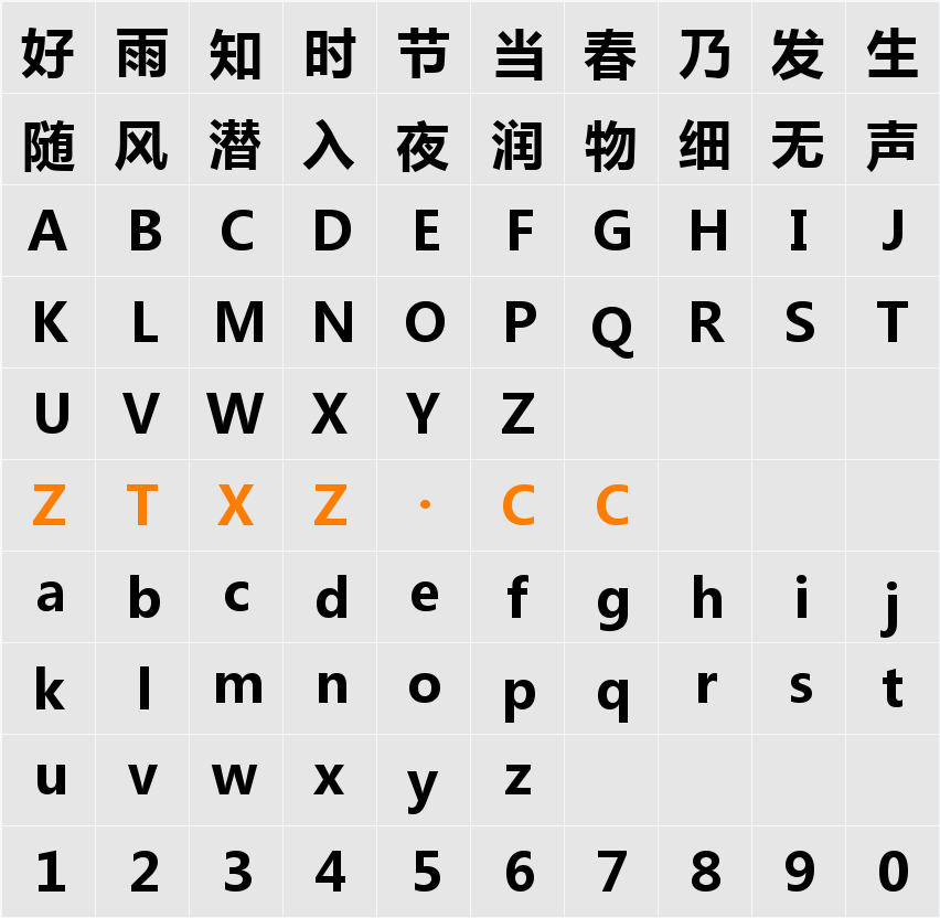 微软雅黑 字体映射图