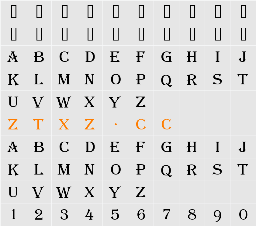 a_Algerius 字体映射图