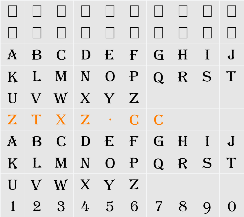 a_AlgeriusRough 字体映射图