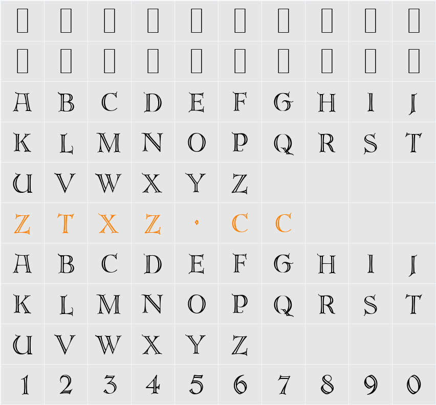 E820-Deco 字体映射图