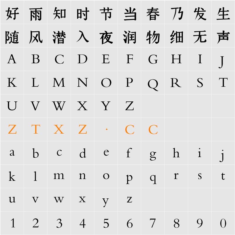 逐浪古藉大字库 字体映射图