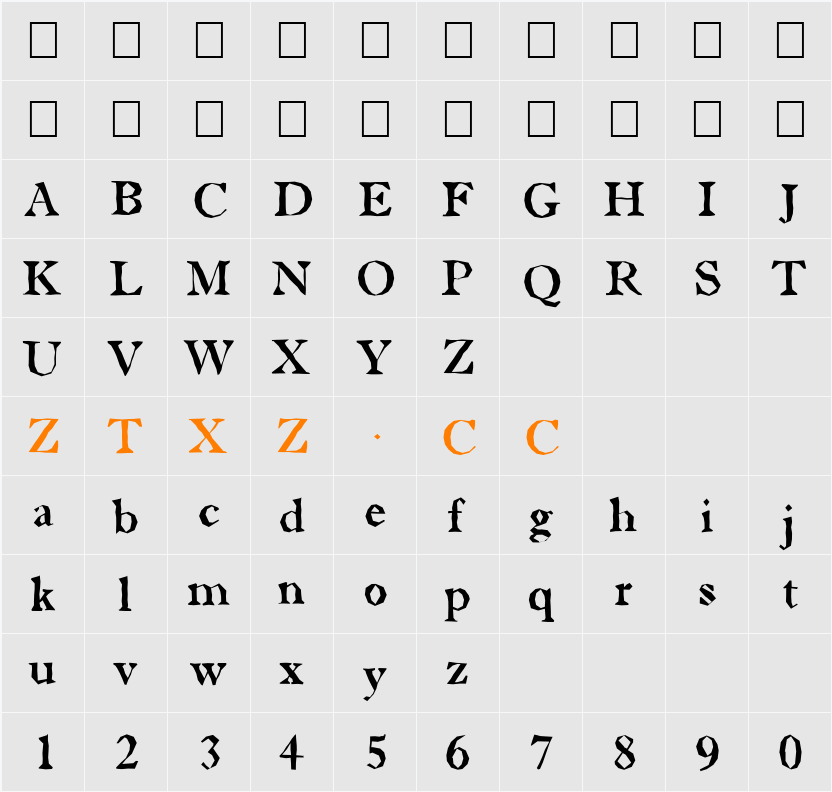 a_AntiqueTradyBrk 字体映射图