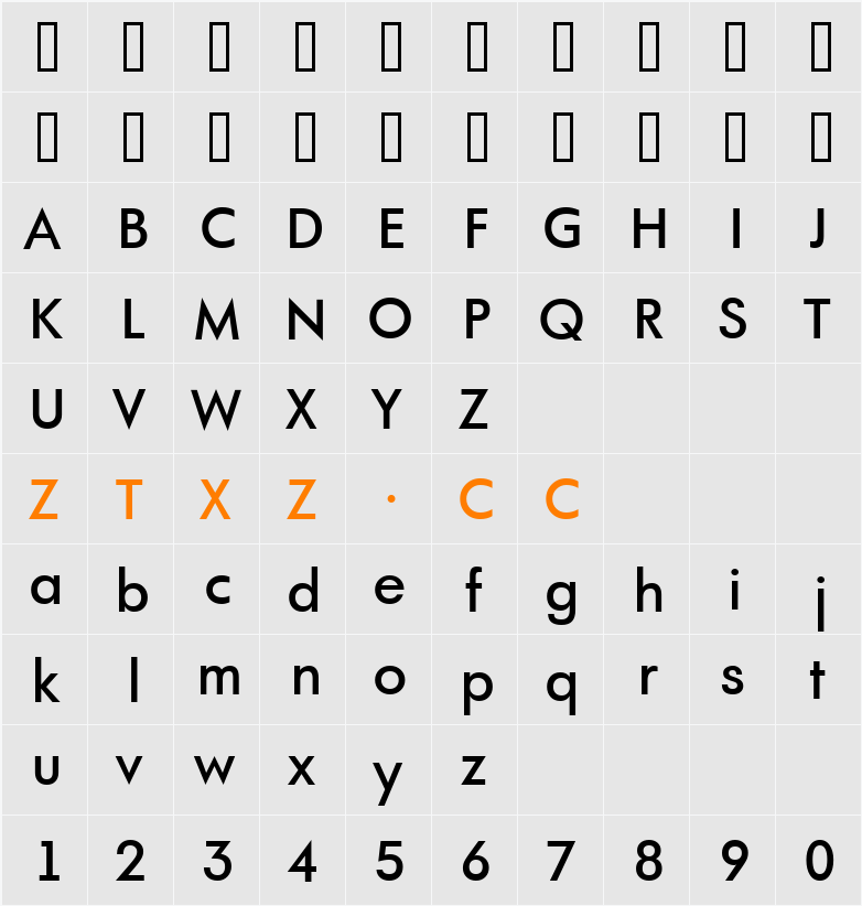 a_FuturaOrtoLt 字体映射图