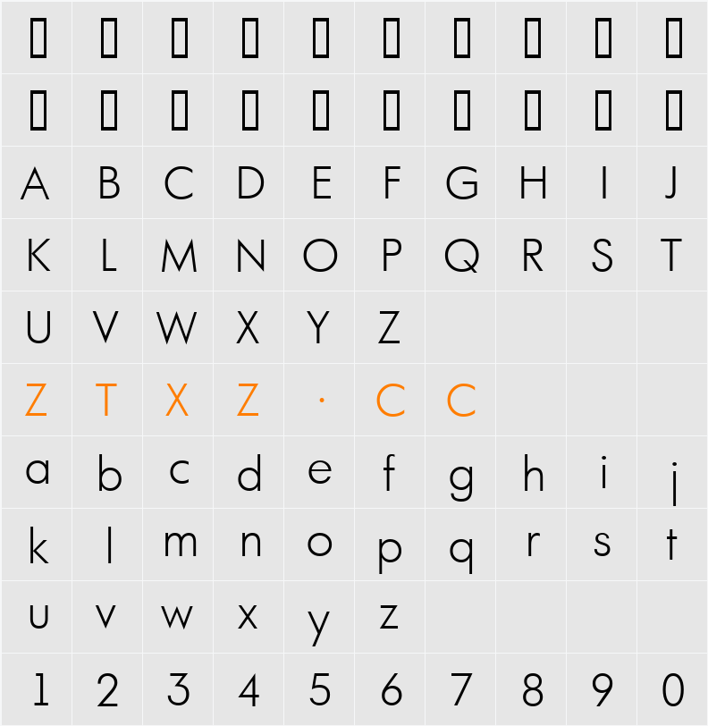 a_FuturaOrtoLt 字体映射图