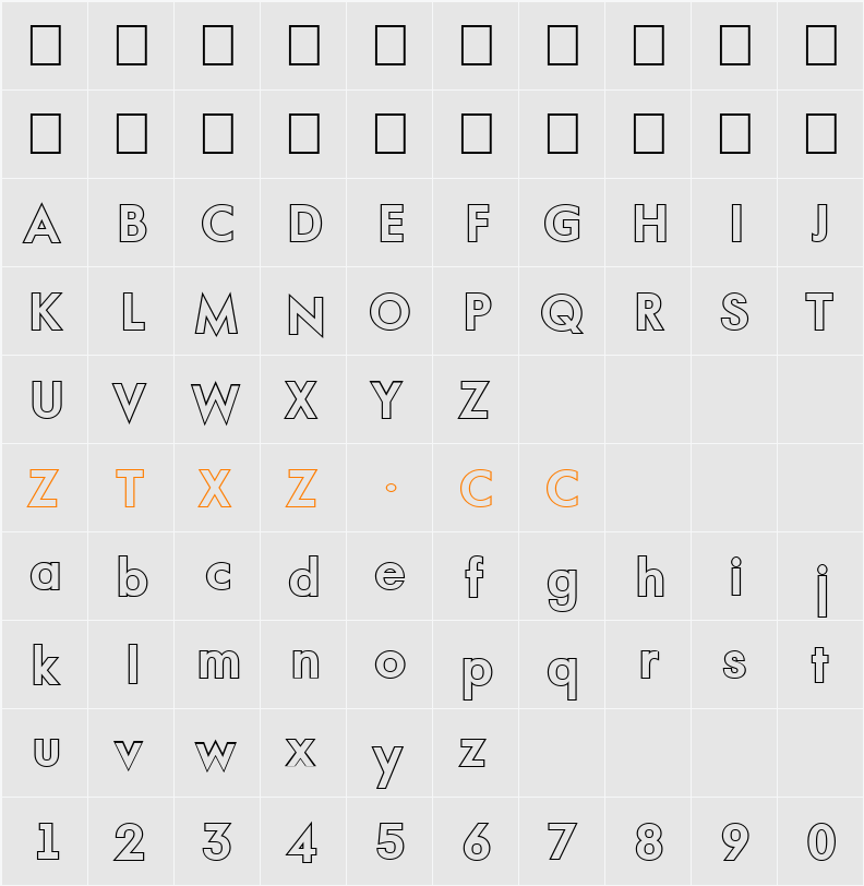 a_FuturaOrtoOtl 字体映射图