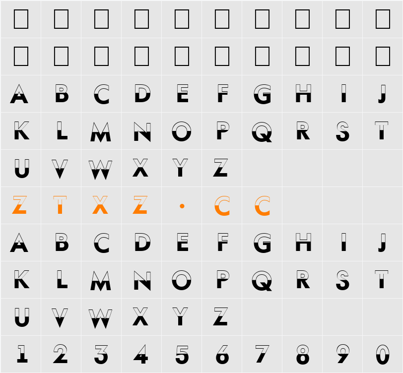 a_FuturaOrtoTitulB&W 字体映射图