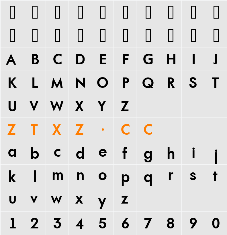 a_FuturaOrto 字体映射图