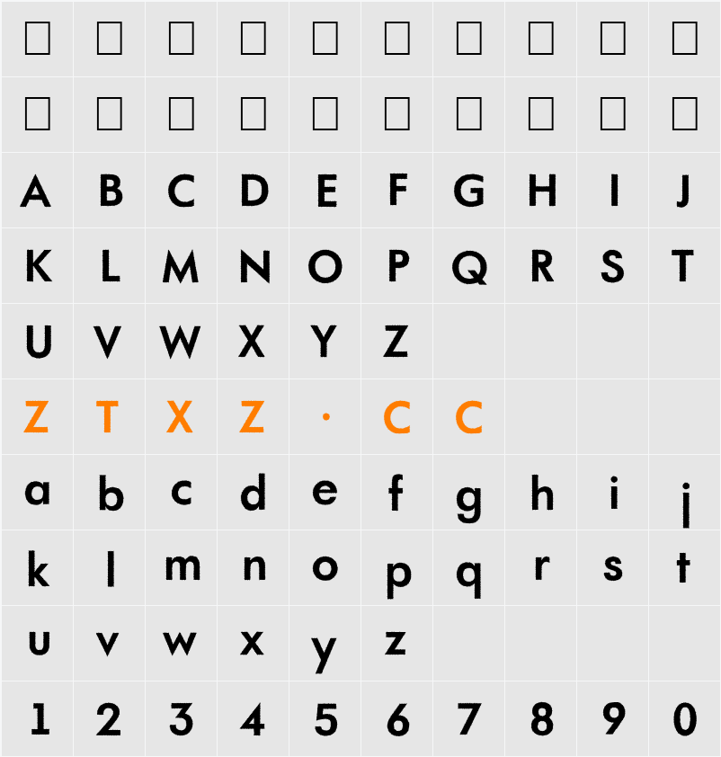 a_FuturaOrtoRg 字体映射图