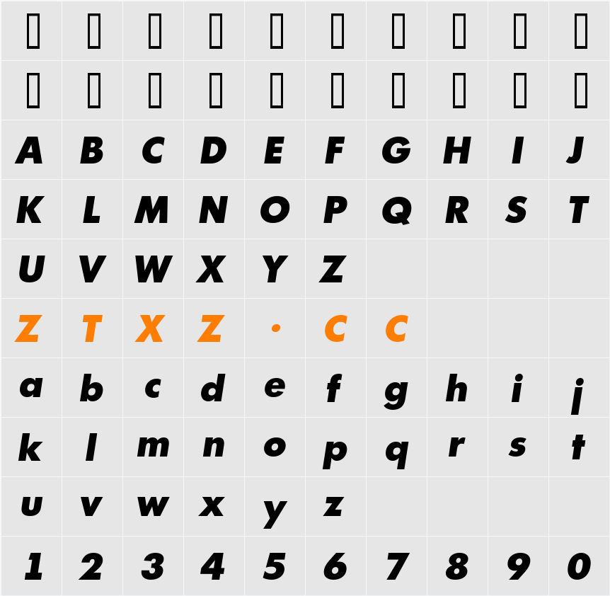 a_FuturicaBlack 字体映射图