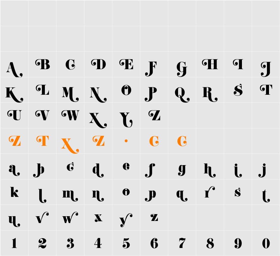 K22 Didoni Swash 字体映射图