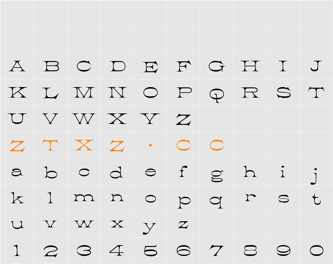 K22 Athenian Wide 字体映射图
