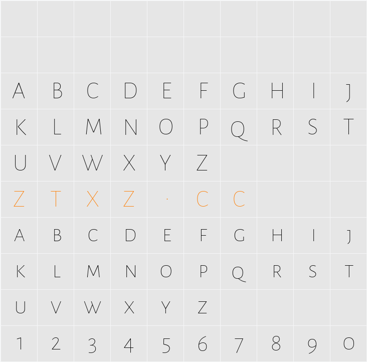 Alegreya Sans SC Thin 字体映射图