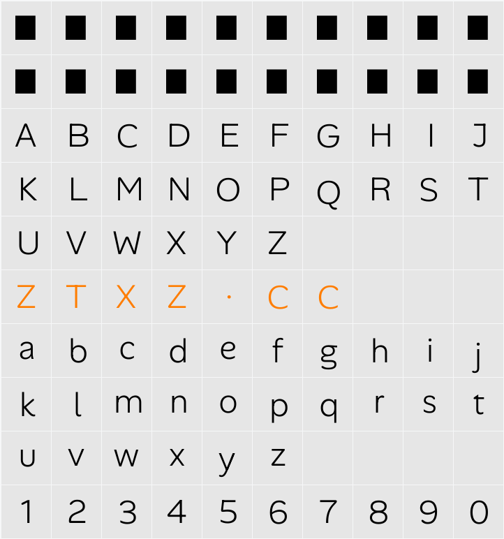 Alan Sans Light 字体映射图