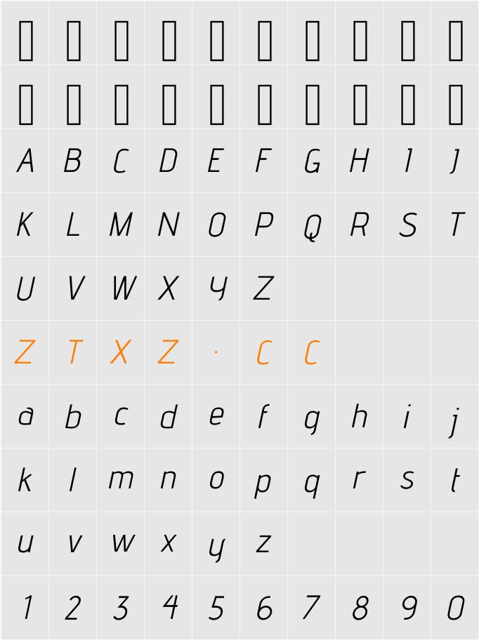 Advent Pro 字体映射图