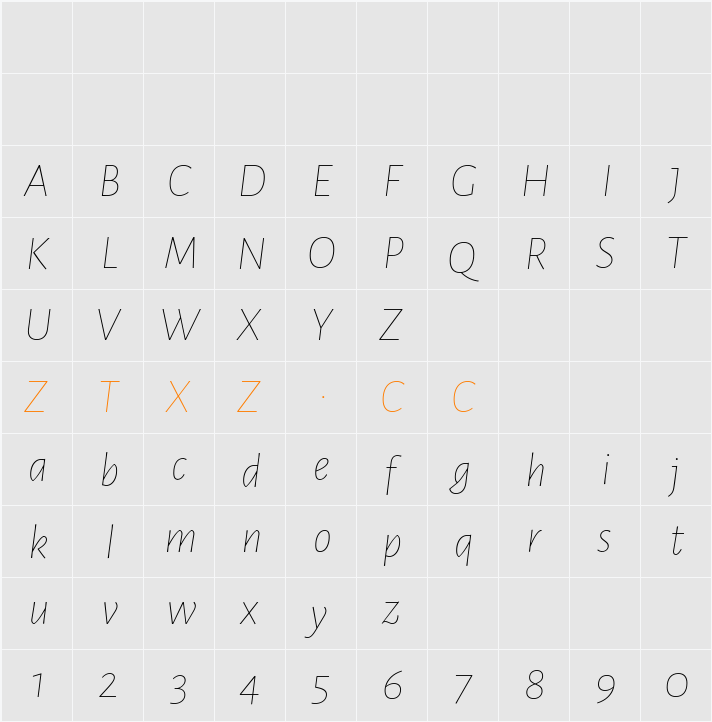 Alegreya Sans Thin 字体映射图