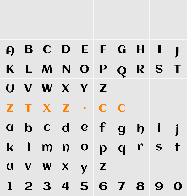 Aclonica 字体映射图