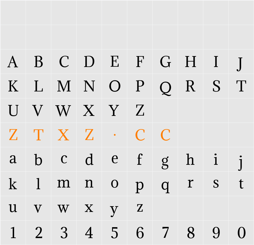 Adamina 字体映射图