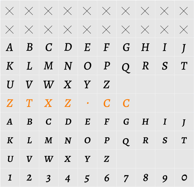 Alegreya SC Medium 字体映射图