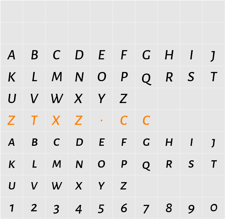 Alegreya Sans SC Medium 字体映射图