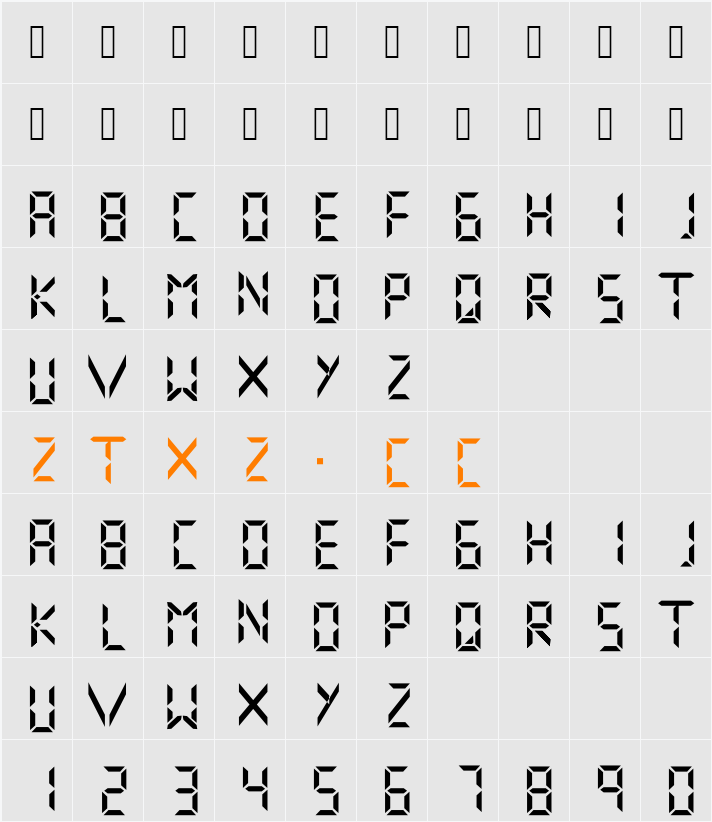 Digital Numbers 字体映射图