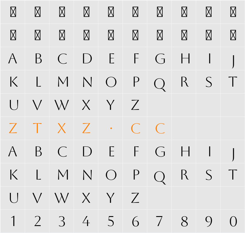 Aboreto 字体映射图