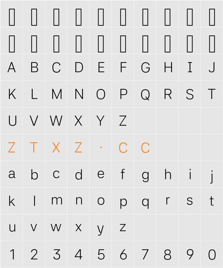 42dot Sans Light 字体映射图