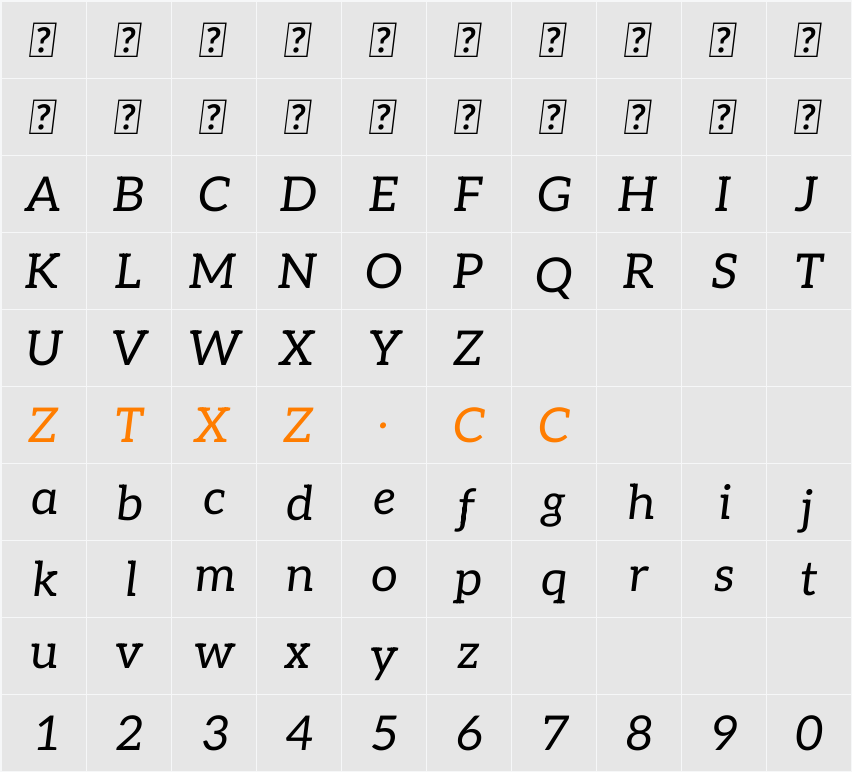 Aleo 字体映射图