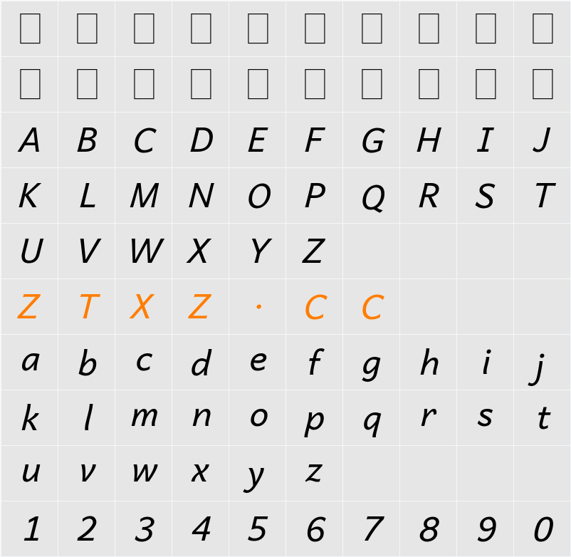 Andika 字体映射图