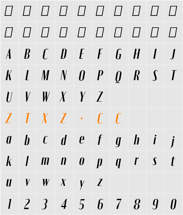 Moniqa Ita Heading 字体映射图