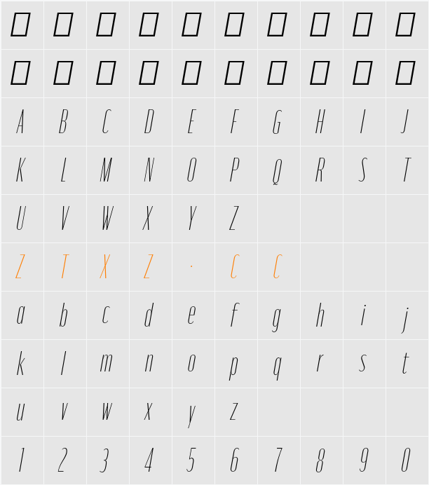 Moniqa Thin Cond Ita Heading 字体映射图