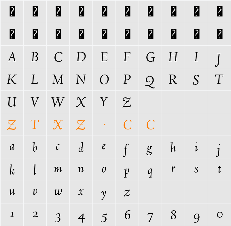 Linden Hill 字体映射图