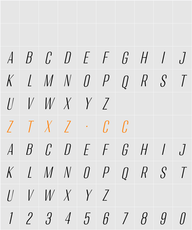Migha Light Cond Slant 字体映射图