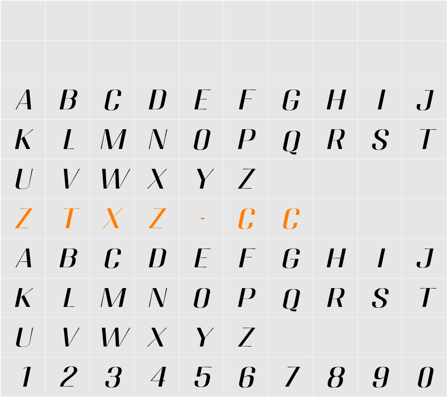 Migha Exp Slant 字体映射图