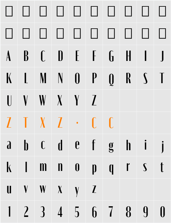 Moniqa Narrow Heading 字体映射图