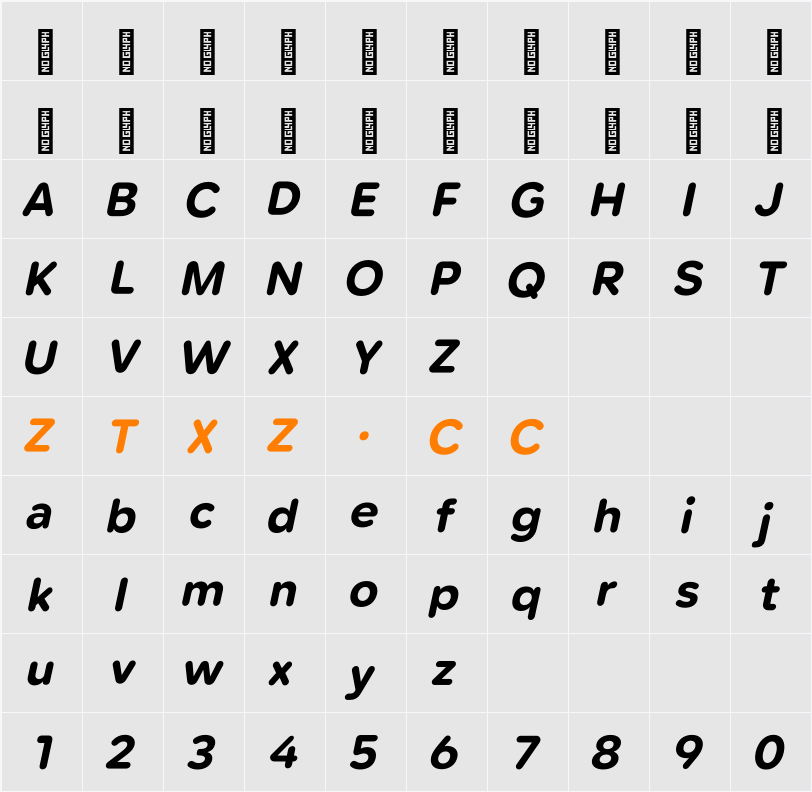 Lama Rounded ExtraBold Italic 字体映射图