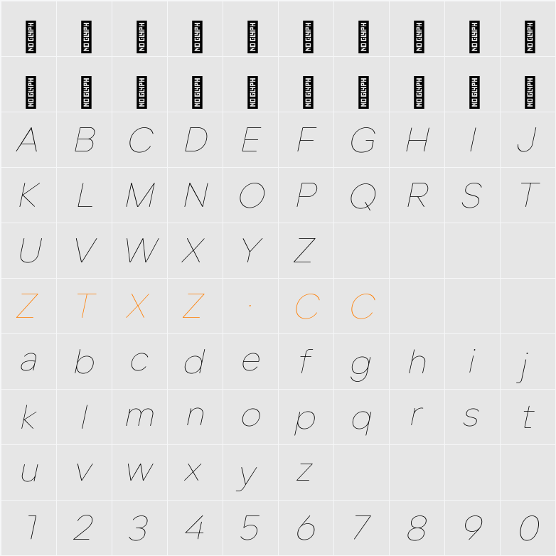 Lama Rounded Thin Italic 字体映射图