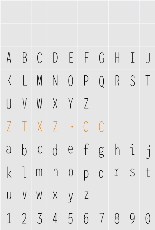 League Mono Condensed Thin 字体映射图