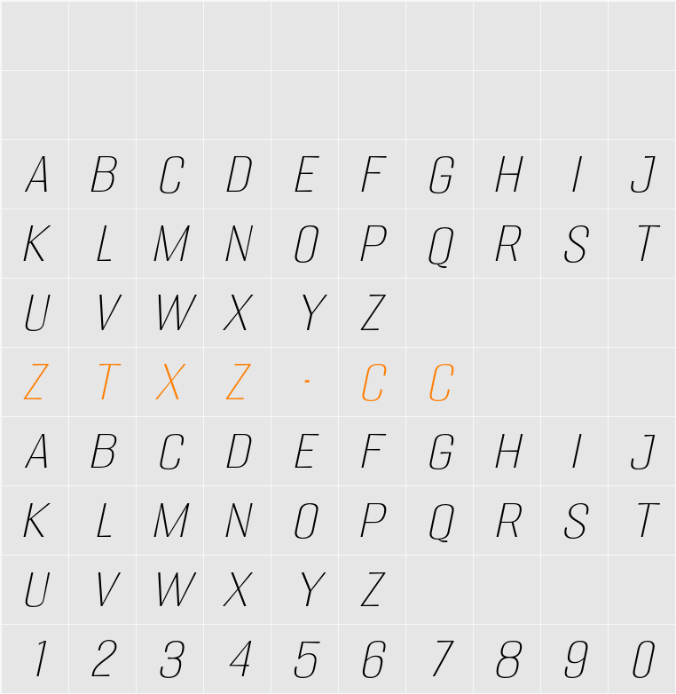 Migha Thin SemExp Slant 字体映射图