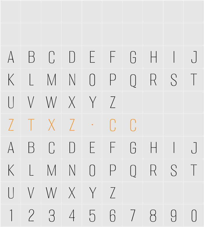 Migha Thin 字体映射图