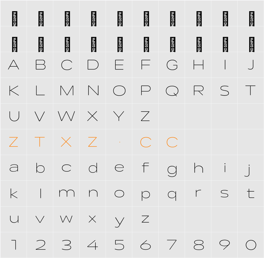 Lama Rounded ExLight Expanded 字体映射图