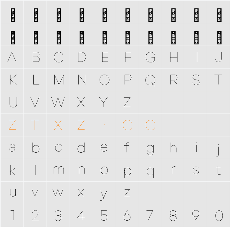 Lama Sans Thin 字体映射图