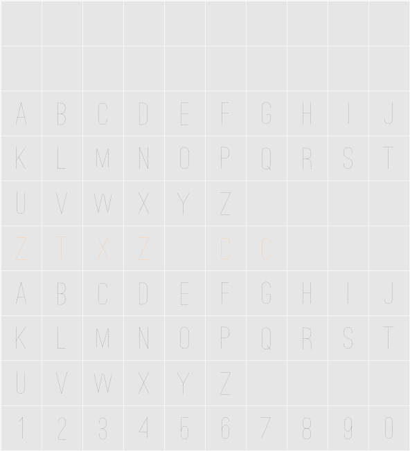 Ostrich Sans Dashed Medium 字体映射图