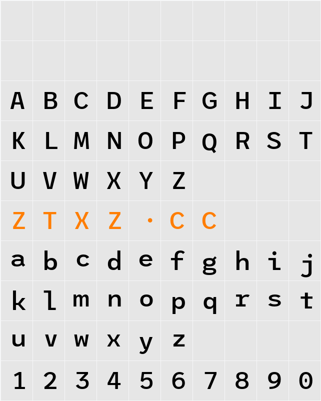 League Mono Medium 字体映射图