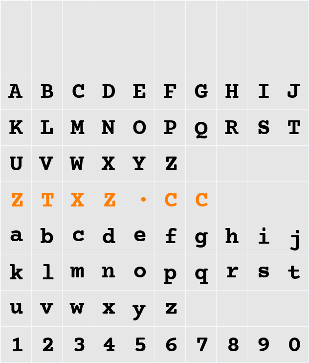 Courier Prime 字体映射图