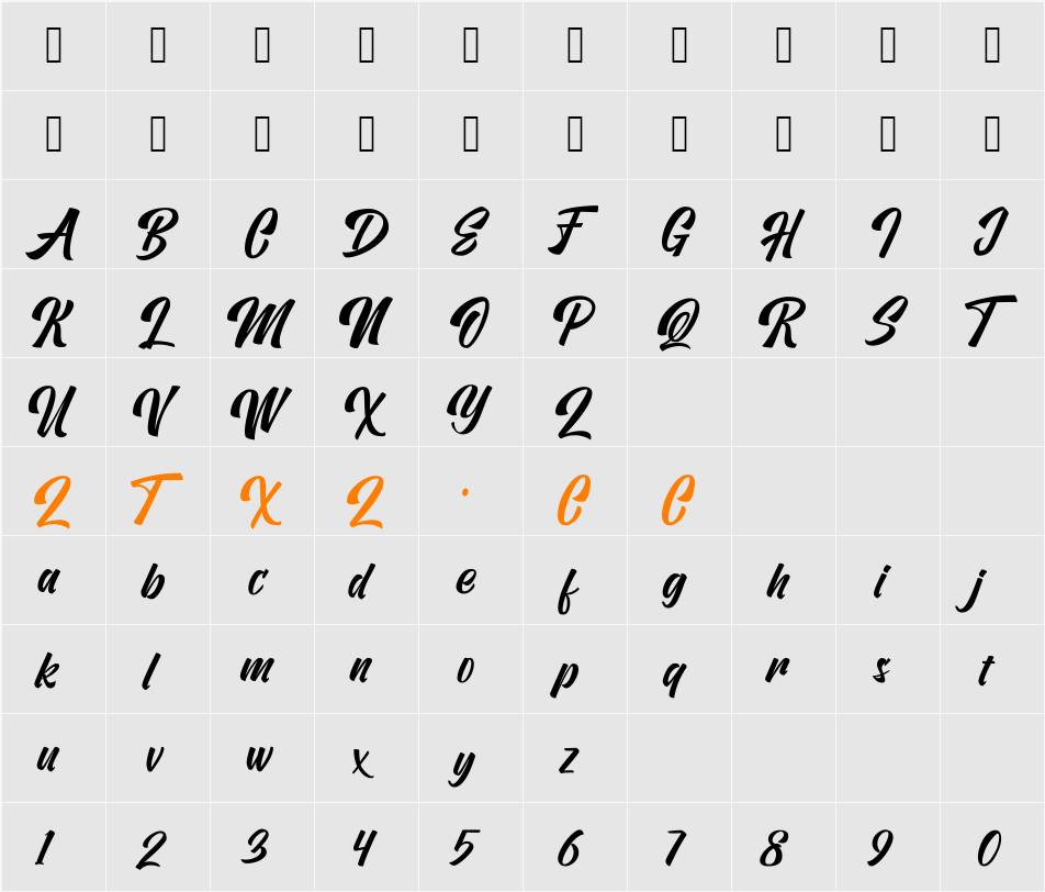 Vervelle 字体映射图