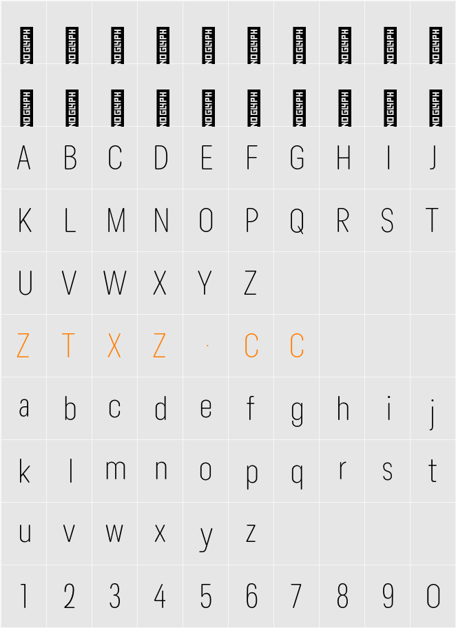 Lama Rounded ExLight Condensed 字体映射图
