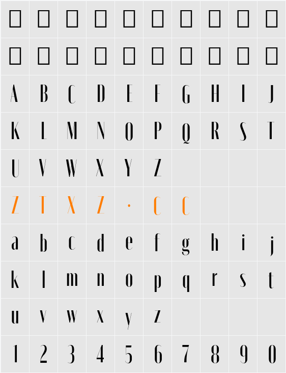 Moniqa SemBd Narrow Display 字体映射图