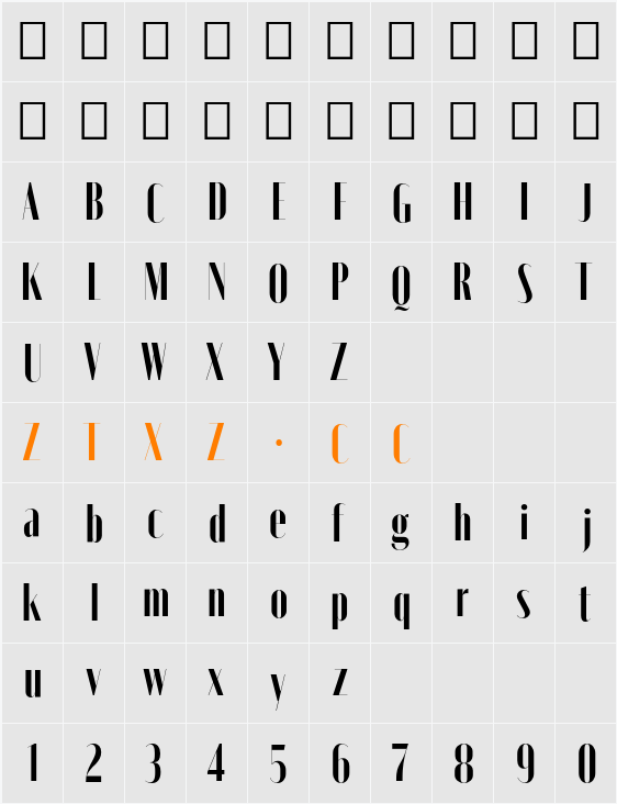 Moniqa ExtBd Narrow Display 字体映射图